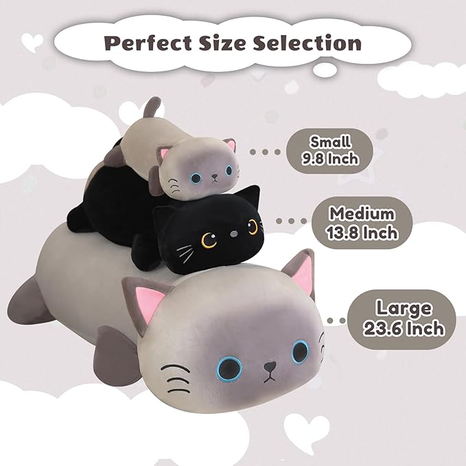 Finebee Weighted Siamese Cat Stuffed Animals, Cute Weighted Siamese Cat Plush, Soft Stuffed Weighted Plushie Pillow Gifts for Kids & Adults (13.8" 1.6Lbs)