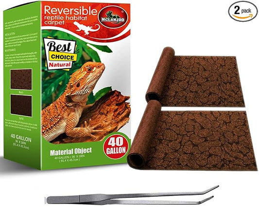 Reptile Carpet 40 Gallon 2 Pack for Bearded Dragon Tank Accessories,Enclosure Terrarium Liner Bedding Mat for Lizard,Gecko,Snake,Chameleons,Tortoise with Tweezers Feeding Tong(36 * 18in)