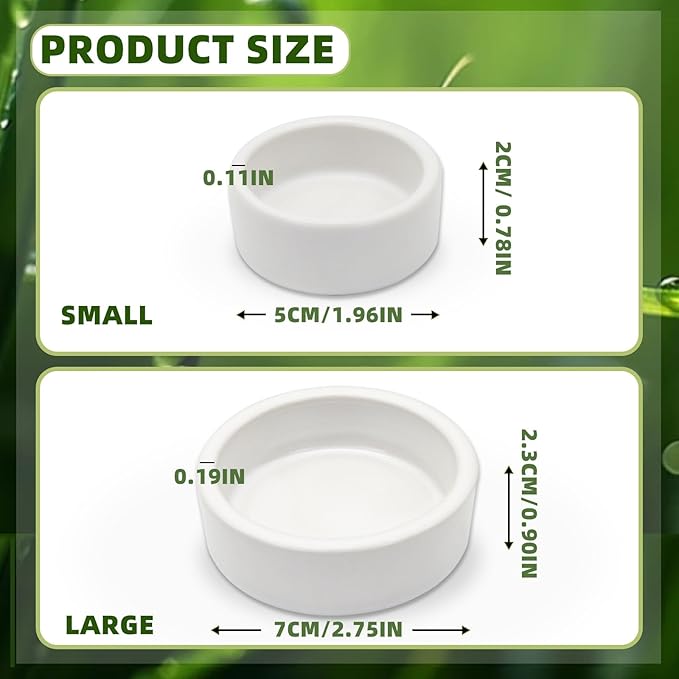 Escape-Proof Reptile Food Dish Bowl, Ceramics Small Animal Bowls for Lizard Frog Snake Turtle Gecko Hamster Food Bowl for Anti Living Foods Escape, Reptile Water Dish (S,1.96inches)