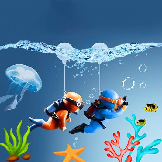 2 Pack Fish Tank Decorations, Aquarium Ornaments Diver with Floating Device Aquarium Accessories Fishes Pet Toys for Freshwater Saltwater Aquarium (2Pcs Orange)