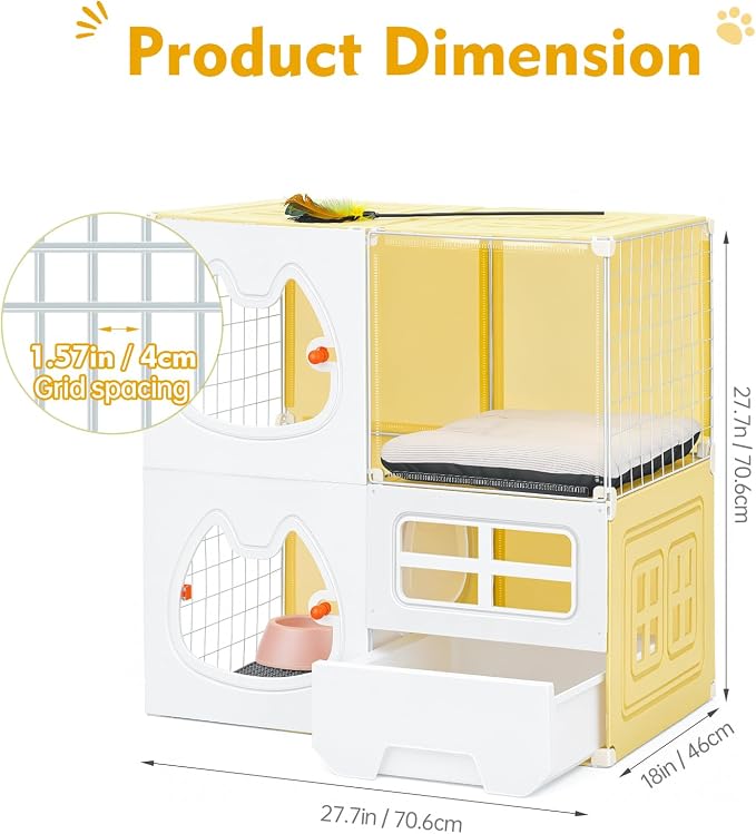 Cat Cage with Litter Box & Clear Door,Indoor Cat Cage Playpen,DIY Cat Enclosures Catio,Multi-Level Detachable Metal,Ferret Cage 28" x 18" x 28"