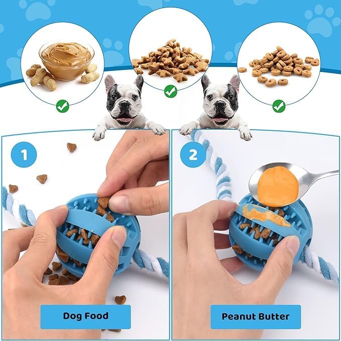 Interactive Dog Toys, Crate Training Aids for Puppies, Reduce Stress Anxiety Peanut Butter Dog Food Treat Dispenser Toys(Light Blue)