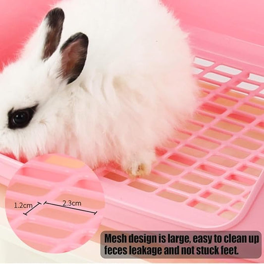 kathson Large Rabbit Litter Box with Drawer, Bunny Potty Trainer Corner Toilet Guinea Pig Litter Box Bigger Pet Pan with Grass Mat for Chinchilla, Ferret, Hamster (Pink)