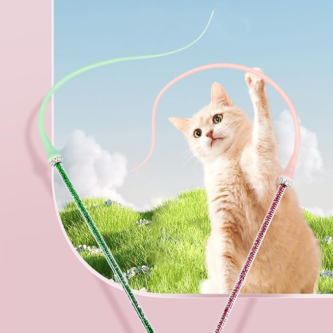 MiOYOOW 2PCS Cat Toy Wand, Silicone Mice Tail Teaser Toys Interactive Cat Toys with 2 Replaceable Tail for Indoor Cats Kittens Chase Exercise
