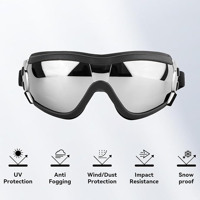 Enjoying Dog Sunglasses for Small Dogs, UV Protection Pet Goggles for Small Dog Breeds, Windproof Dust-Proof, Little Dog Eye Protection for Outside Cycling Driving, Adjustable Straps, Black