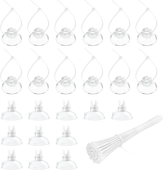 Pawfly Aquarium Suction Cups, Small Suction Cups, Fish Tank Suction Cup Clips with Adjustable Zip Ties Set, 3/16" Fish Hose Holder for Airline Tubing, Decoration & Shrimp Nest, 80 Pack