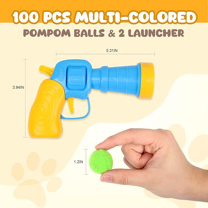 TEAWOO 100PCS Cat Ball Toys with 2 Launchers Set, Funny Interactive Cat Toys for Indoor Cats, Adult Cats & Kitten Toys
