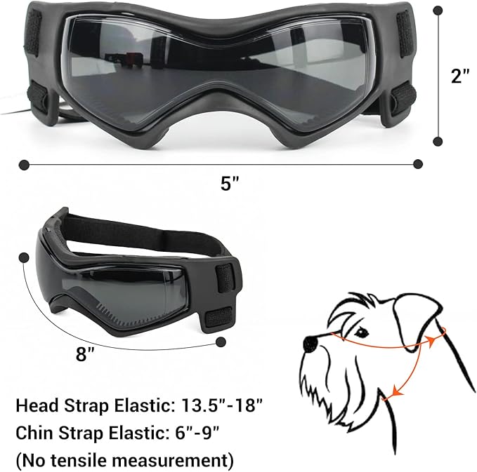 Dog Goggles Small Breed, UV Protection Dog Sunglasses for Medium Dog Outdoor Riding Driving, Medium Black