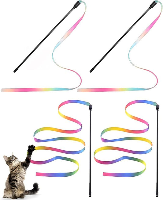 4 Pcs Cat Wand Toys,Interactive Cat Teaser Wand String for Most Cats and Kittens