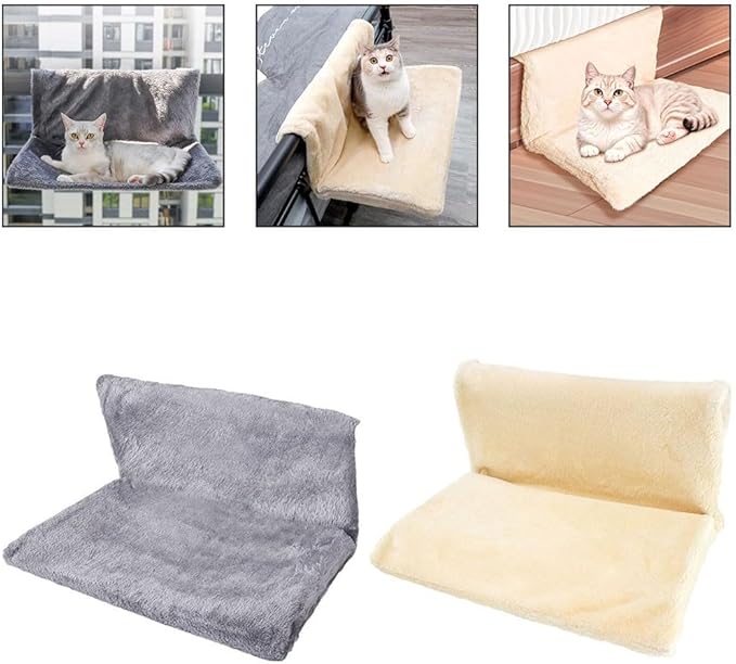 FABULETTA Hanging Radiator for Pet Bed with Plush Villus for Cats and Small Animals, Foldable Metal Frame, Machine Washable Cover, Beige(Gray)