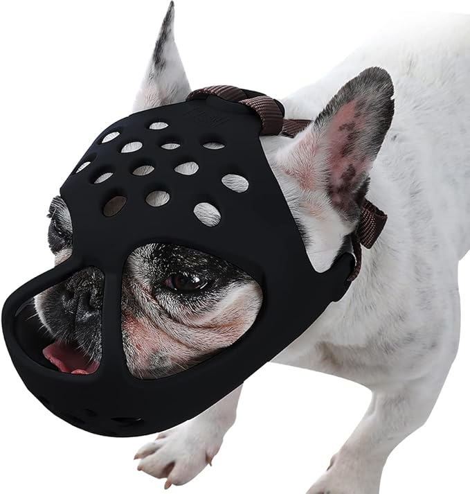 BARKLESS Dog Muzzle for Short Snout, Soft Frenchie Muzzle for Biting, Chewing, Licking for French Bulldogs Boston Terriers, Ideal for Flat-Faced Aggressive Dogs Grooming Walking, Allows Drinking