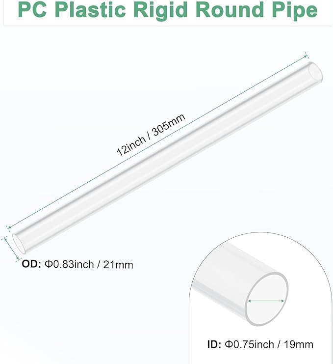 M METERXITY Clear Plastic Tube, 19mm[0.75"] ID x 21mm[0.83"] OD High Impact Rigid Polycarbonate Round Pipes for Water Plumbing/Lighting/Aquariums/Models, Plastic Tubing [305mm/12IN]