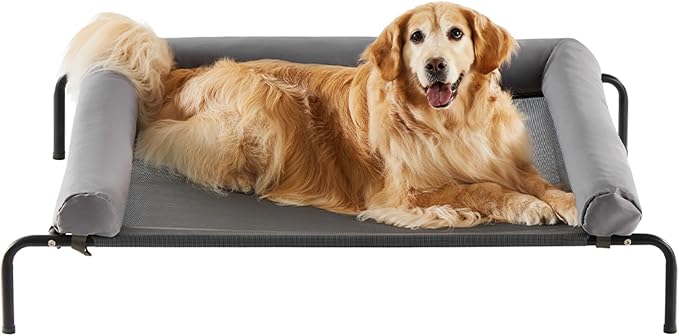RRPETHOME Large Elevated Cooling Dog Bed, Raised Dog Cot Beds for Large Dogs, Elevated Outdoor Pet Cot, Chew Proof Portable Cooling Pet Cot with Skid-Resistant Feet and Breathable Mesh