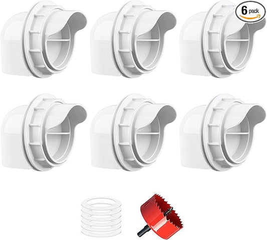 ZenxyHoC Chicken Feeders No Waste, DIY Automatic Poultry Feeder 6 Ports 1 Hole Saw with Covers Gravity Feed Kit for Buckets Barrels Bins Troughs (White)