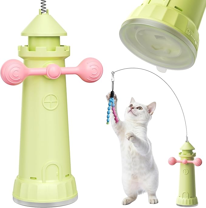 BSISUERM Cat Interactive Toys for Indoor Cats, Enhanced Suction Cup Cat Teaser Wand, Kitty Enrichment Chase Toy Fun Weight Loss Exercise Toy for Kitten Adult Cats Boredom Relief Keep Them Busy