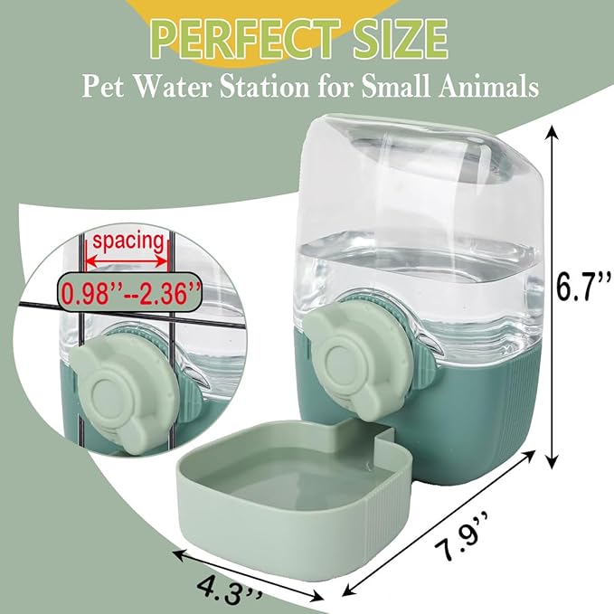 35oz Hanging Automatic Rabbit Water Dispenser, Cage Water Bottle Auto Gravity Pet Water Station for Small Animals, Puppy Kitten Rabbit Chinchilla Hedgehog Ferret, 1L(Green)
