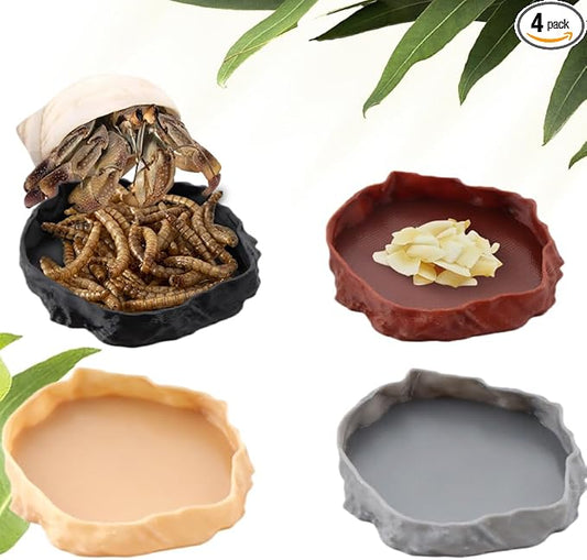 4 Pack Hermit Crab Food Bowl Round Water Dish Feeding Dish for Hermit Crab Turtle Snail Millipede Small Reptiles