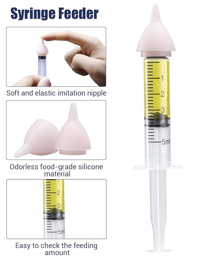 Pet Feeding Kit, Kitten Bottle Feeding Kit, Newborn Kitten Supplies, for Feeding Newborn Puppies, Kitten, Squirrel, Rabbit, Hamster, with 4 * Silicone Nipples,1 * Milk Bottles
