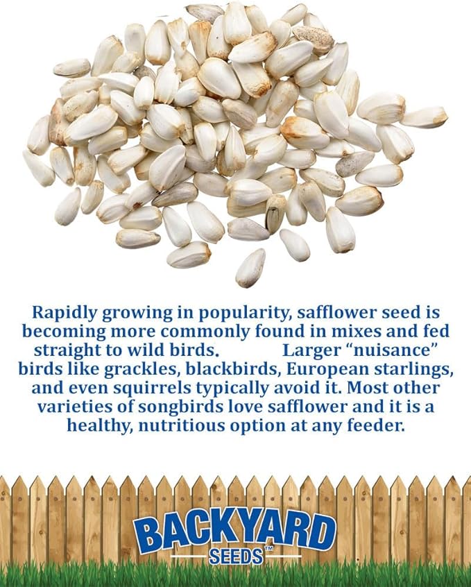 CountryMax Backyard Seeds Safflower Bird Seed – Premium Seed for Cardinals, Chickadees, Woodpeckers and Grosbeaks – 50 lbs Bag