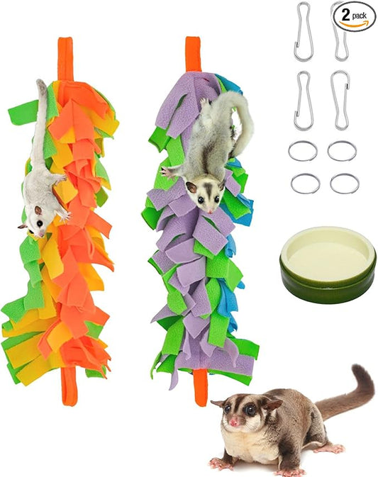 FABMODE 2 Packs Small Pet Toys, Sugar Glider Cage Accessories, Climbing Toys Swing Toys, Suitable for Ferret Birds Parrots Hamster Squirrel Chinchilla Guinea Pigs (with one Water Bowl)