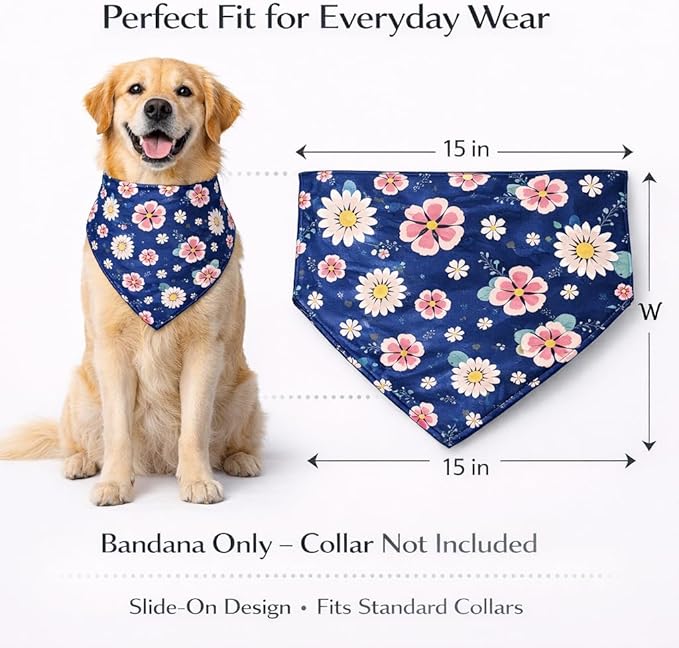 Luxury Satin Dog Bandana – Slip-On Collar Style, Premium Pet Scarf for Medium, Large & XL Dogs – Special Occasion Accessory (Collar Not Included) (Medium - Extra Large, Flora)
