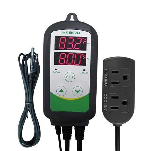 Inkbird Dual Stage Temperature Controller Heating and Cooling with AC 100 to 240V ITC-308S and NTC Probe for Grow Room Fermentation Fridge Brewing