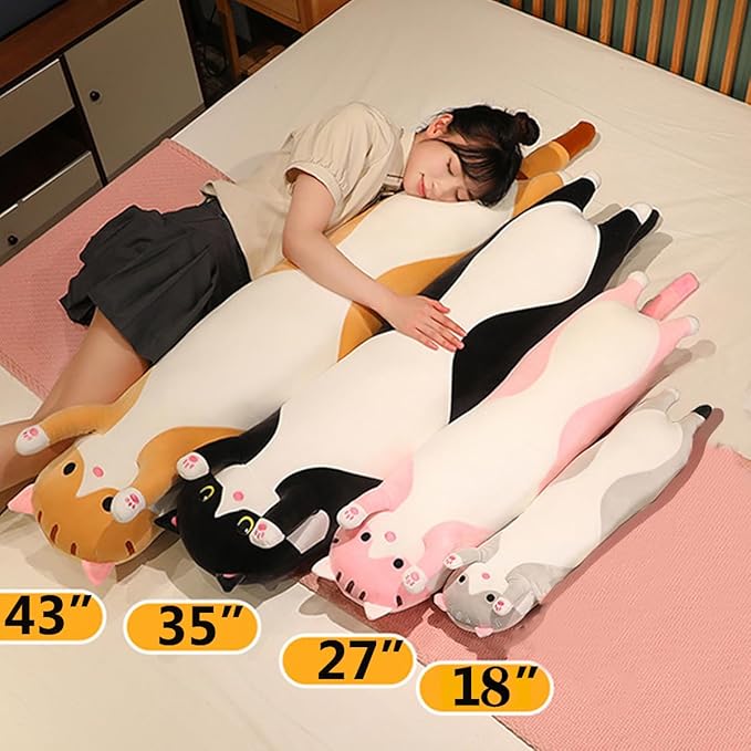 Pink Cat Long Plush Pillow Kitty Stuffed Animals Soft Sleeping Throw Pillow Doll Toy (Pink,35inches)