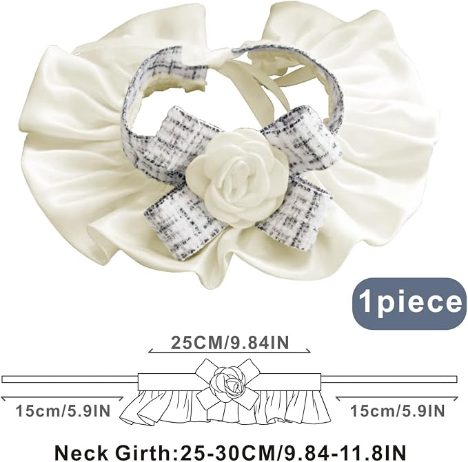 Elegant Lace Cat Collar with Cute Bow,Kitty Necklace with Bow Tie and Flower,Pet Lace Bib Collar with Cute Bow,Cat Princess Costumes,White,1 Piece