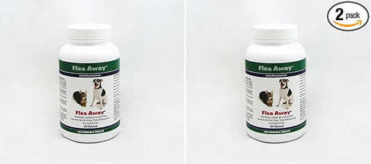 Flea Away All Natural Supplement for Fleas, Ticks, and Mosquitos Prevention for Dogs and Cats, 100 Chewable Treat Tablets, Single (Pack of 2)