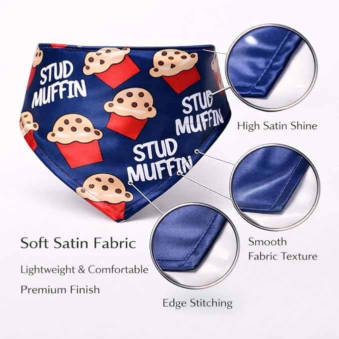 Luxury Satin Dog Bandana – Slip-On Collar Style, Premium Pet Scarf for Medium, Large & XL Dogs – Special Occasion Accessory (Collar Not Included) (Medium - Extra Large, Stud Muffin Luxe - Satin)