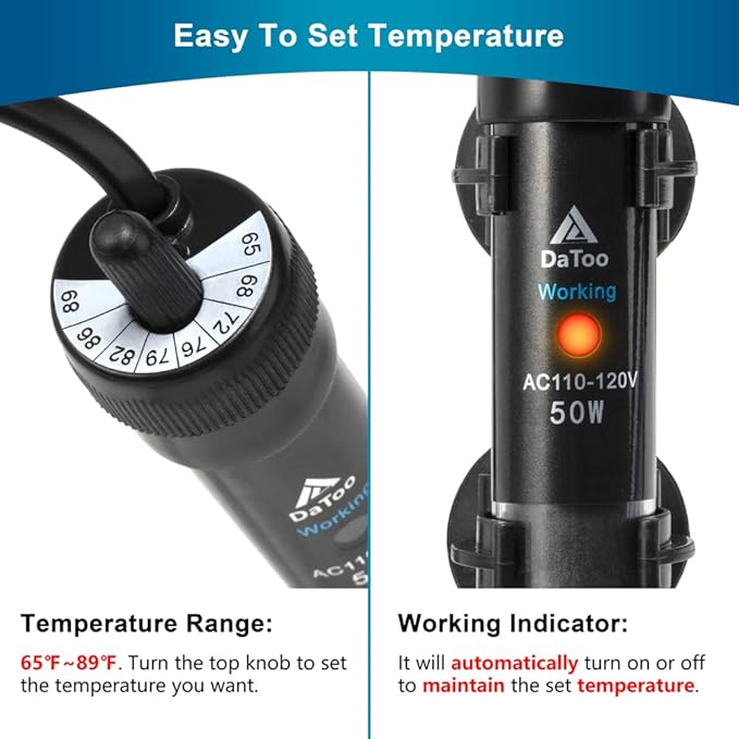 DaToo Aquarium Heater Adjustable 300W Submersible Fish Tank Heater with Electronic Chip Thermostat Suitable for Marine Saltwater and Freshwater