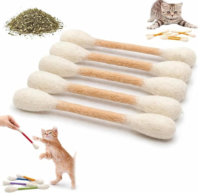Cotton Swabs Cat with Catnip, 6 Pk Giant Kitten Chew Sticks for Indoor Boredom, Durable Dental Teething Ropes, Big Interactive Felt Kitty Kicker Play Lover Gift Accessories
