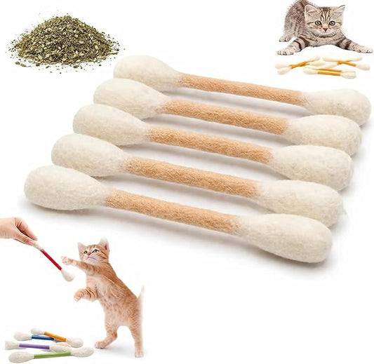 Cotton Swabs Cat with Catnip, 6 Pk Giant Kitten Chew Sticks for Indoor Boredom, Durable Dental Teething Ropes, Big Interactive Felt Kitty Kicker Play Lover Gift Accessories