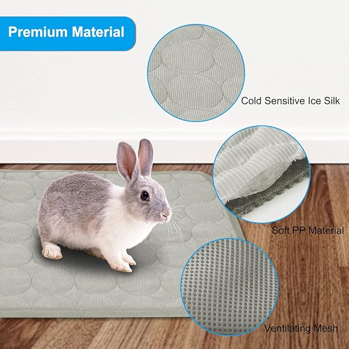 2PCS Summer Cooling Mat for Rabbit, Washable Bunny Bed, Rabbit Bed Mat, Guinea Pig Cage Liner Hamster Pad, Fleece Sleep Pad for Squirrel, Hedgehog, Chinchilla, Small Animals, (15.8''x11.8")Grey