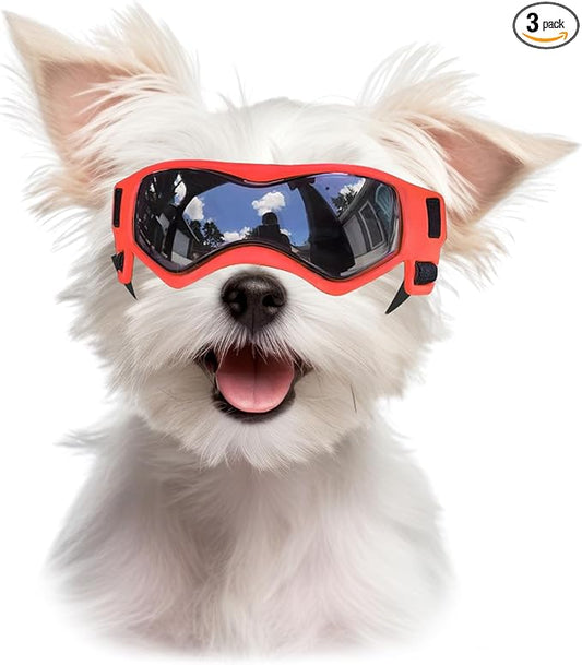 Dog Goggles Dog Sunglasses for Small Breed UV Protection Windproof with Adjustable Head Straps Chin Straps for Ride Car/Hiking Travel/On Beach-Orange