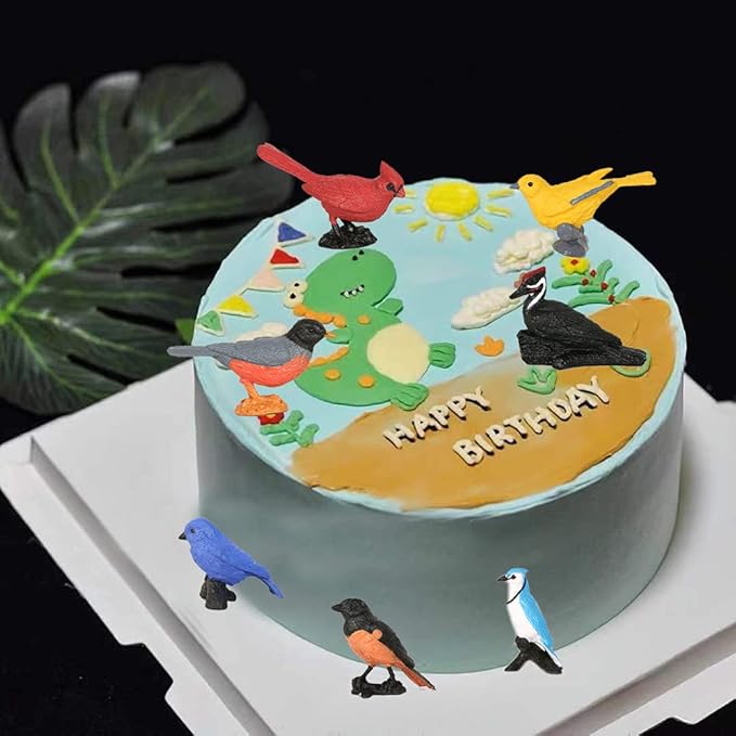 Morofme Mini Bird Figurine Birds Cake Topper 7pcs Miniature Birds Animal Figure Robin Cardinal Figurines Oriole Bird Cake Decorations for Birthday Baby Shower Party Educational Supplies
