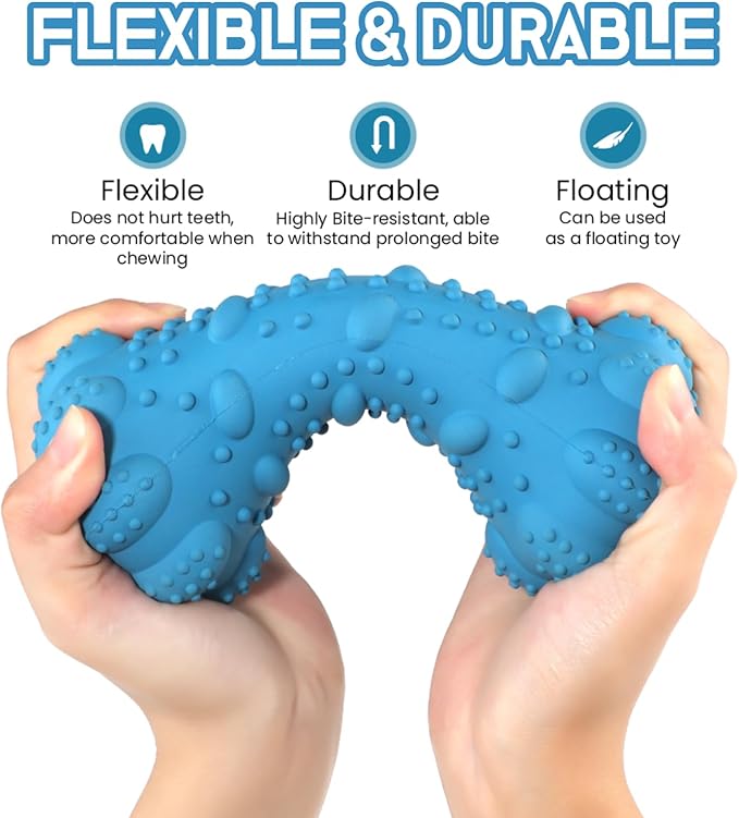 Dog Toy, Treat-Dispensing chew Toy for Dogs, Beef-Flavored,Durable Dumbbell-Shaped Natural Rubber Dog Toy Suitable for Medium to Large Dogs,Features squeaking loating Capabilities