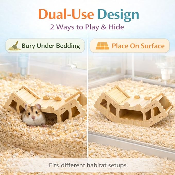 Wooden Hamster Tunnel Toy – Natural Chewable Hideout for Syrian, Dwarf Hamsters and Small Pets, Cage Decor and Play Accessory