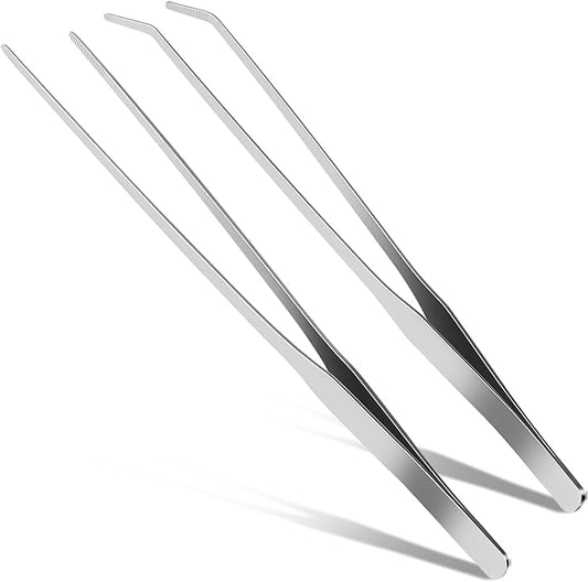 2 Pcs Reptile Feeding Tongs, 10.6IN Straight & Curved Extra Long Tweezers, Premium Stainless Steel Feeding Tools for Bearded Dragon, Lizards, Snakes, Aquarium & Terrarium