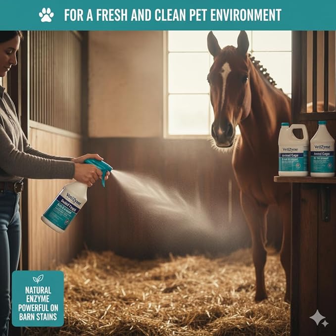 VetiZyme Animal Cage & Stall Cleaner – Natural Enzyme Cleaner & Odor Eliminator – Sanitizes, Disinfects & Remove Germs, Bacteria, Mold & Mildew – Non Toxic, Safe for Pets, Livestock & Facilities