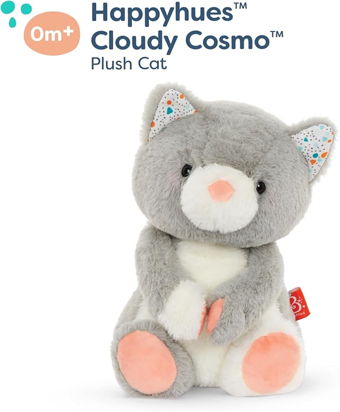 B. toys – 12-Inch Plush Cat – Stuffed Animal – Super Soft Kitten – Gray & White – 12-Inch – Washable – Baby, Toddler, Kids – Happyhues – Cloudy Cosmo – 0+ Months