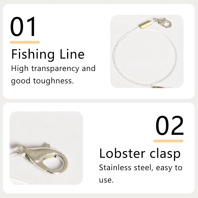 Fishing Line for Cat Feather Teaser, Pack of 2, Nylon Fishing Line with Hook, Cat Feather Toy Accessory, Good Toughness, Easy to Assemble (Clear, 23.6Inch)