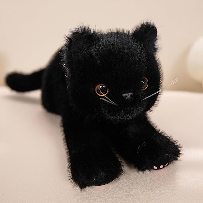 PEACH CAT Cat Stuffed Animal 12" Realistic Kitten Plushies Soft Plush Toys Gifts for Kids Black