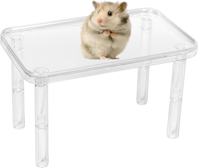 Hamster Platform - Cage Accessories and Play Decor for Dwarf Syrian Hamsters, Gerbils, Mice, Degus, and Other Small Pets (W9.8×L5.9×H3.5-6.1'',Transparent)