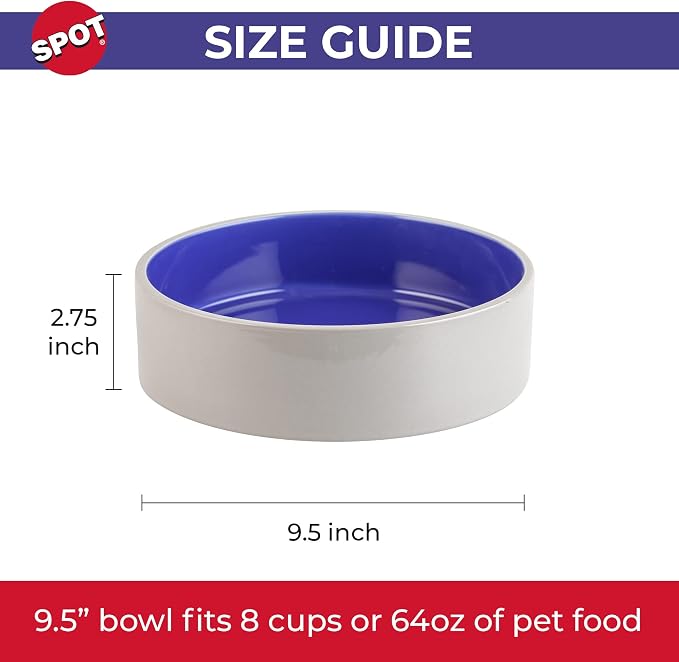 SPOT Standard Crock Dish - Heavy Duty, Non-Slip, Round Ceramic Food/Water Bowl for Pets, Ideal for Medium to Large Dogs or Multiple Animals, Dishwasher Safe - 9.5 in, 8 Cups, (64 Oz)(Pack of 6)