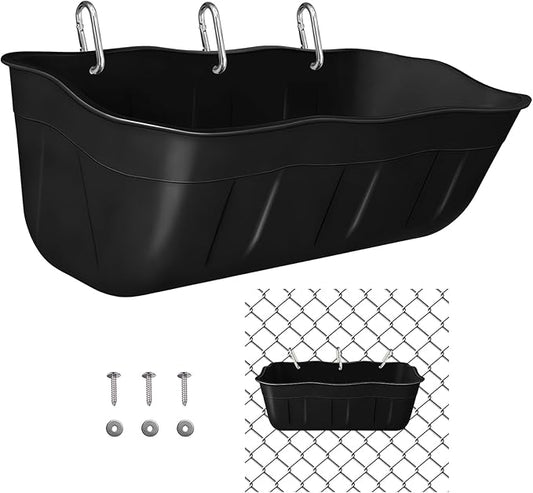 Hanging Goat Feeders,Chicken Feeder Waterer,Large Feed Trough 7.5 Quart 1 Pack,Hanging Fence Feed Trough for Poultry Livestock,Black