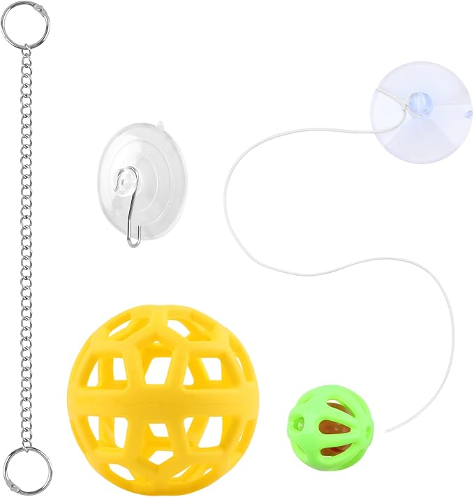 Bearded Dragon Enrichment Toys Feeder Ball Set, Vegetable Feeder Ball & Bell Ball, Exercise Balls Interactive Feed Toys Bells Reptile Tank Accessories for Reptile Lizard Gecko (Yellow)
