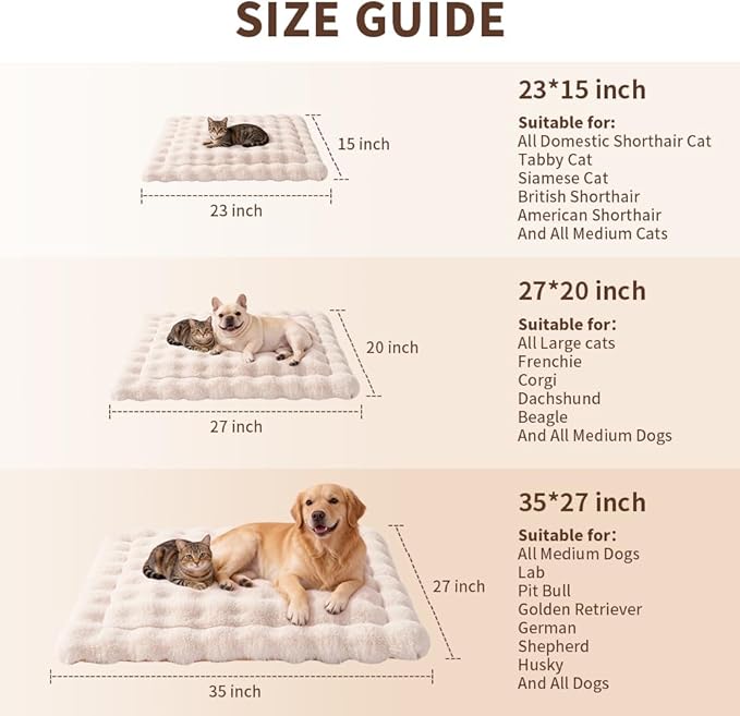 SOMAHE Large Dog Bed Mat, Extra Large Plush Faux Fur Washable Pet Bed for Large Dogs, Non-Slip Fluffy Dog Mat – Machine Washable XL Dog Sleeping Pad for Large Breeds, 35 x 27 Inch White
