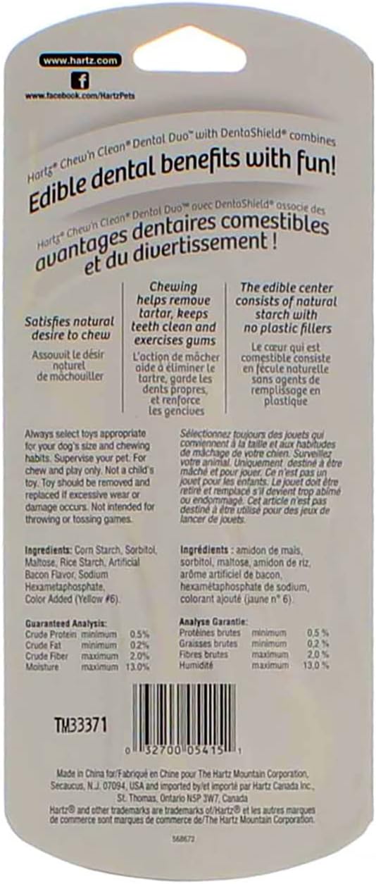 Hartz Chew N' Clean Dental Duo Dog Chew Toy Bacon Flavor, Medium