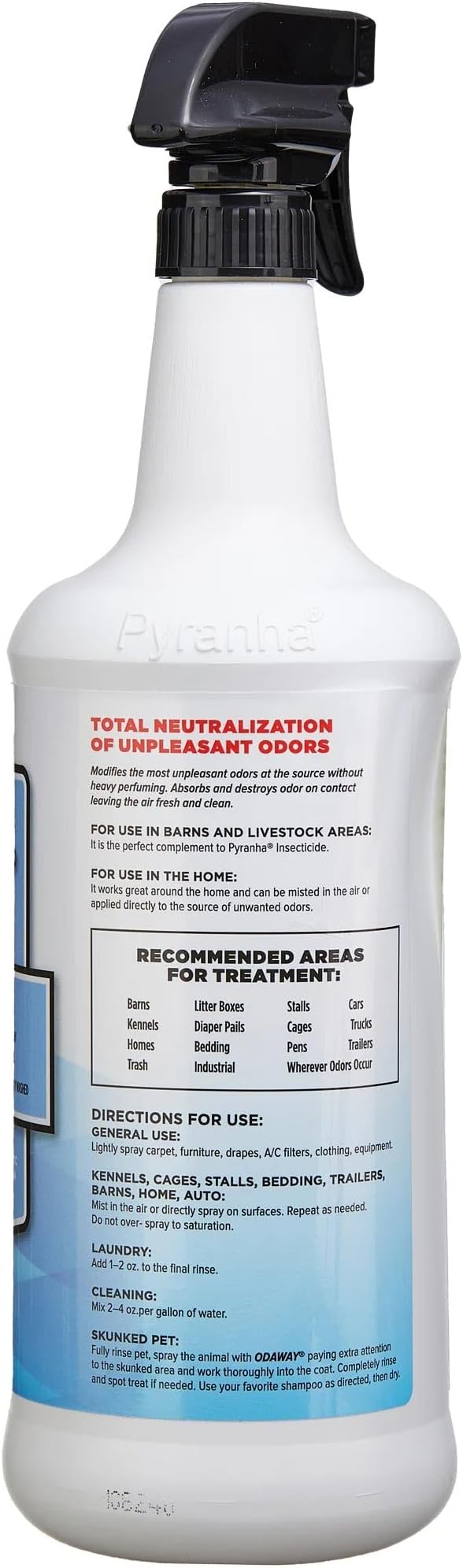 Pyranha Odaway Ready-to-Use Odor Eliminator Spray – Broad Spectrum Scent Neutralizer for Home, Kennel, Car, Bathroom & Gear, Quart